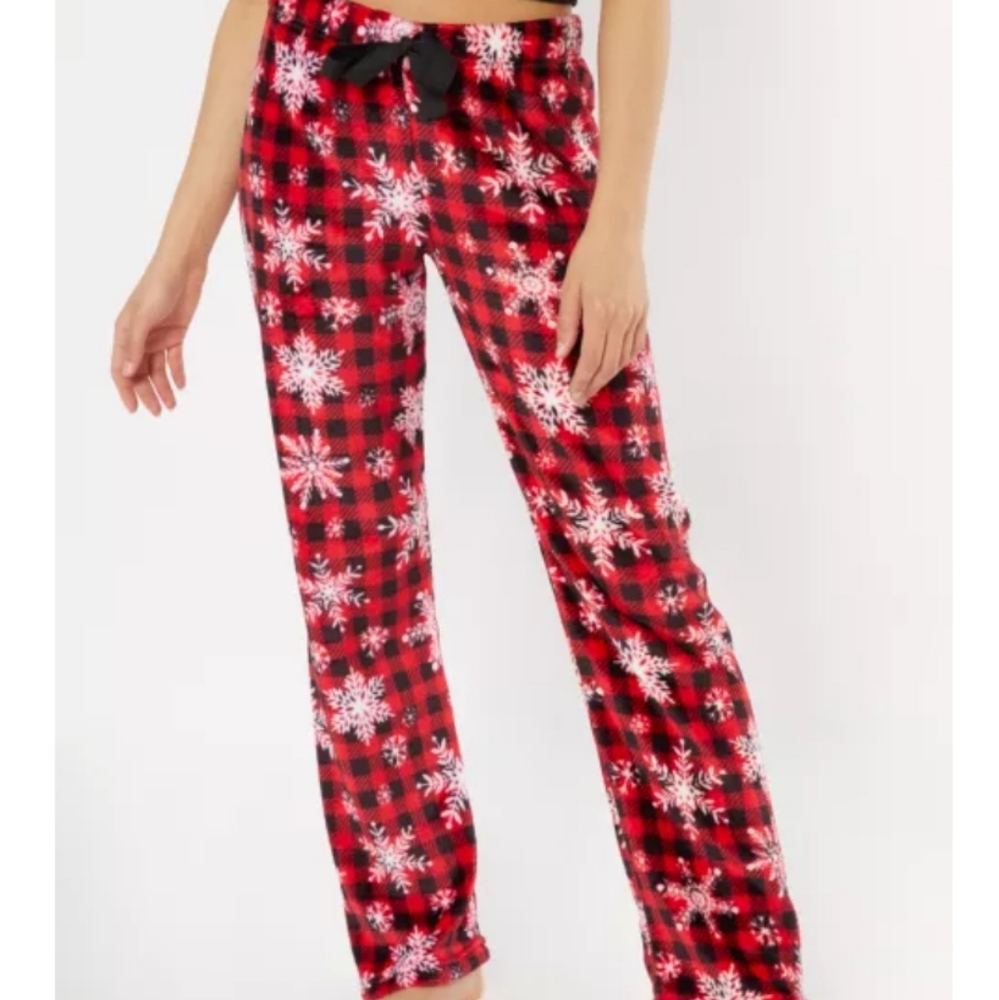 Red Plaid & Snow Flake Plush Pants